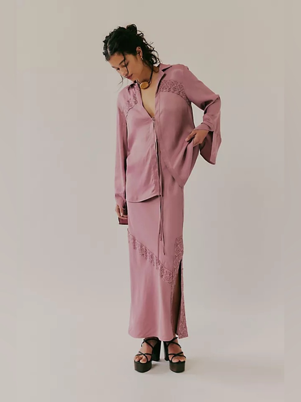 FREE PEOPLE Lucia Tie Top & Maxi Skirt Set in Nostalgia Rose NWT